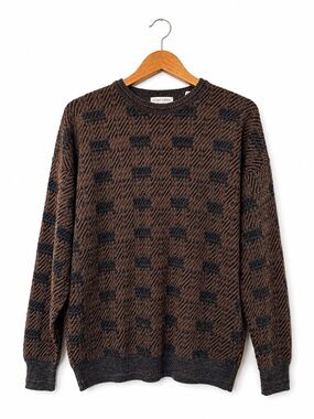 Vintage 90s Giorgio di Firenze Brown & Black Patterned Crewneck Sweater